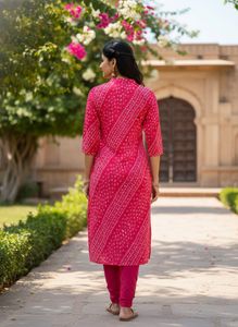 Pink Printed Kurti Set For Summer Wear