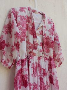 Pretty Pink Floral Long Dress / Frock