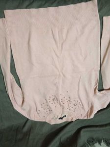 Pearl Embellished Pink Knit Sweater