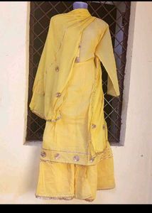unstitched Elegant Yellow Kurta garara Set