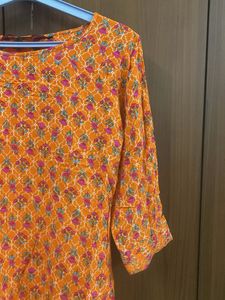 Orange Floral Print Kurta