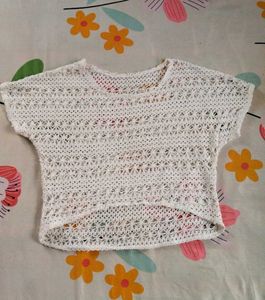 White Knit Crochet Top