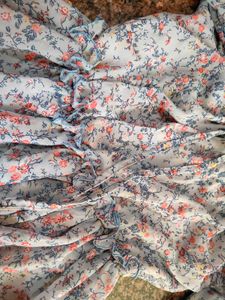 Beautiful jeans top /Floral Chiffon Ruffle Neck