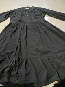 Chic Dark Grey Button-Down Midi Dress