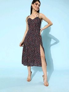 Floral Print Midi Dress with Slits