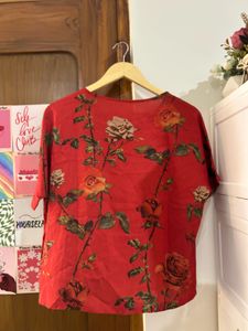 Vibrant Red Floral Print Top