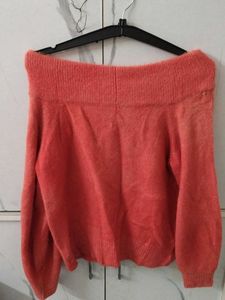 Coral off shoulder Knit Sweater