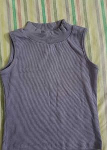 Sleeveless Mock Neck Ribbed Top
