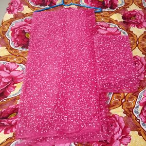 Self Design Net Saree (Pink)