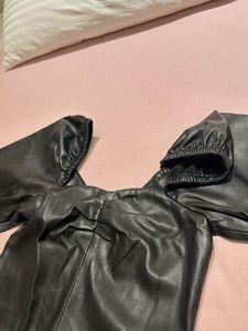 Chic Black Faux Leather Mini Dress - Xs