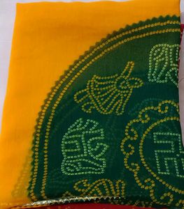 Vibrant Yellow and Red Bandhani Saree