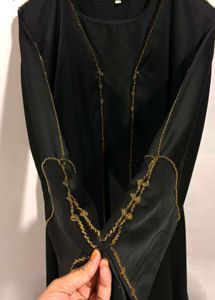 Elegant Black Abaya with Gold Hand Work