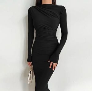 Elegant Ruched Black Midi Dress Limited offer