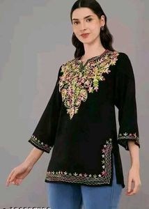 Black Embroidered Kurti Top
