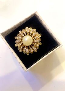 Exquisite Pearl and Crystal Ring Adjustable