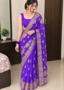 saree elegant lavender party wear heavy