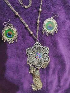 silver oxidised Bohemian Filigree Flower Pendant N