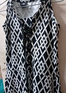 Monochrome Geometric Lace-Up Dress