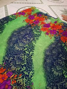 "Green 💚" Printed Saree With Unstitched Blouse