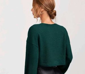 Green Waffle Knit Cropped Top