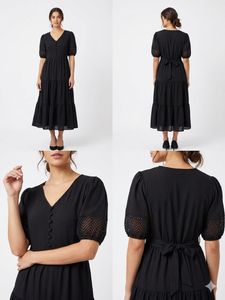 Elegant Black Tiered Midi Dress
