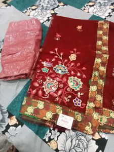 Embroidered Maroon Saree