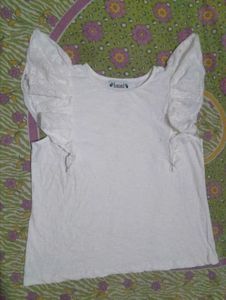 White Eyelet Flutter Sleeve Top