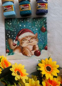 Mini Adorable Christmas Cat Painting