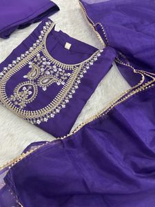Embroidered Purple Kurta Set