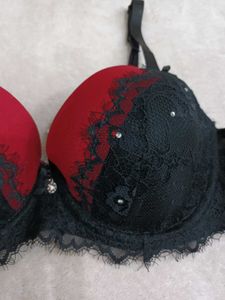 Lace Trimmed Red &amp; Black Bra