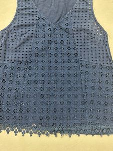 Blue Eyelet Sleeveless Top