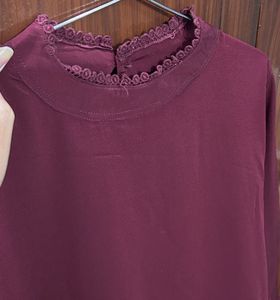 Elegant Burgundy Lace Trim Top