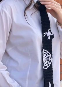 Crocheted Black Spider Web Tie