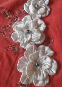 Cute Corduroy material Dress with Satin flowers
