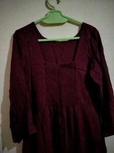 wine red/maroon frock with a slit bell sleeves