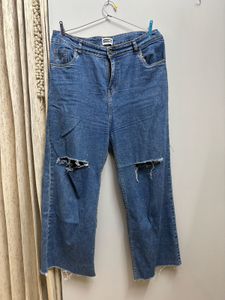 Ripped Wide Leg Denim Jeans
