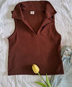 Ribbed Polo Tank Top