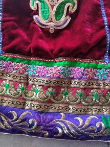 Maroon Velvet Skirt with Embroidery