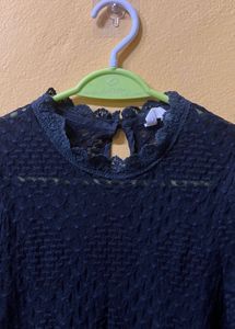 Black Textured Sleeve Top
