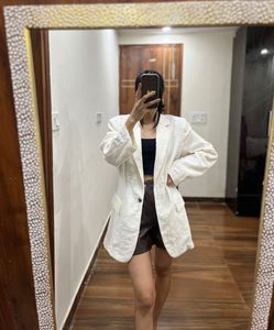 H&amp;M OFF WHITE LINEN OVERSIZED BLAZER