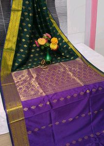Elegant Green &amp; Purple Banarasi Alvar Saree