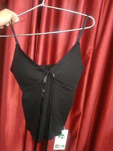 newme Black Lace Trim Cami Top