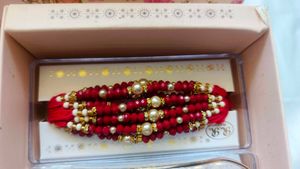 Elegant Red Beaded Rakhi 12 pc Set