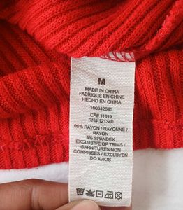 Red Ribbed Button-Front Top