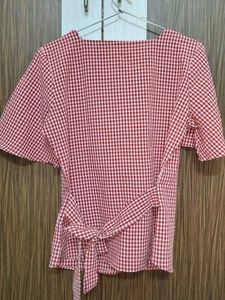 Red Gingham Square Neck Top