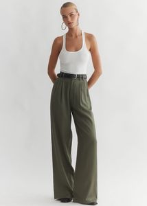 High-Waisted Wide-Leg Olive Trousers
