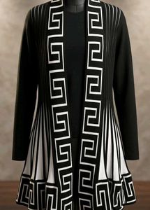 Chic Black & White Geometric Cardigan