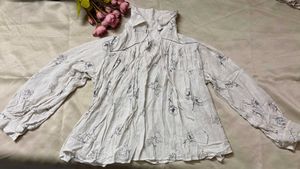 White Floral Print Tunic Top