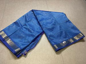 Stunning Blue Silk Saree with Gold Border