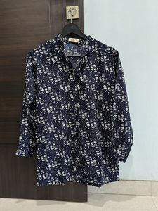 Navy Floral Print Button-Up Tunic